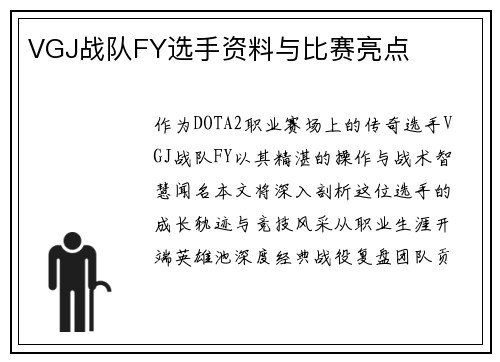 VGJ战队FY选手资料与比赛亮点