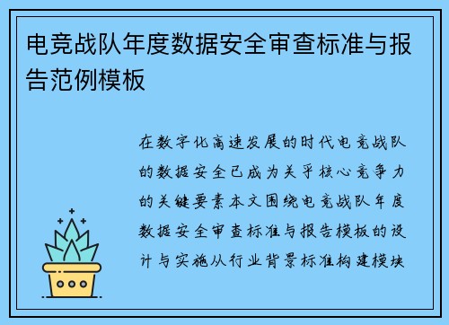 电竞战队年度数据安全审查标准与报告范例模板