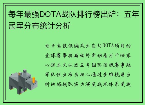 每年最强DOTA战队排行榜出炉：五年冠军分布统计分析